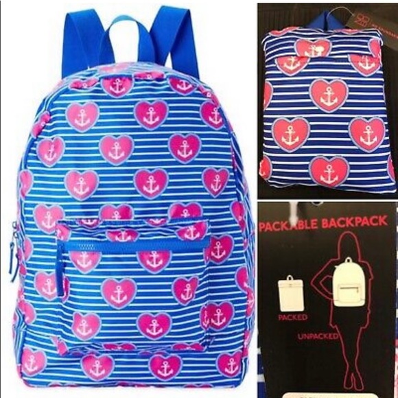 Packable backpack with stripes hearts and anchors - Picture 1 of 2